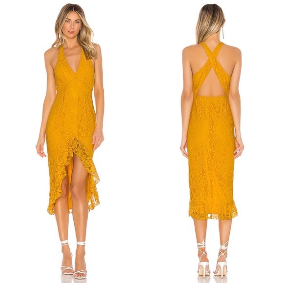 NBD Dresses & Skirts - NBD x Naven Revolve Bryn Yellow Lace Ruffle Dress